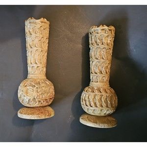Pair Of Hand Carved Vases, Origin Unknown Must See